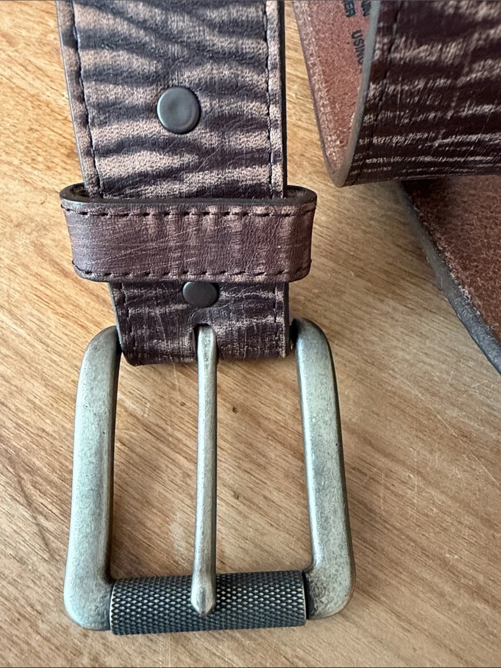 Justin Boots Brown Textured Leather Belt with Brushed Silver Buckle